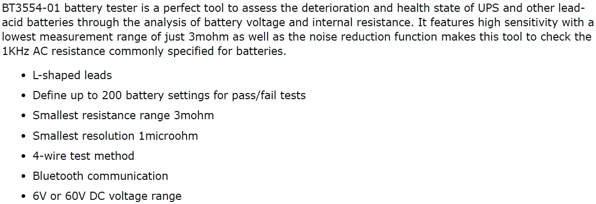 בודק מצברים דיגיטלי HIOKI BT3554-01TEXT